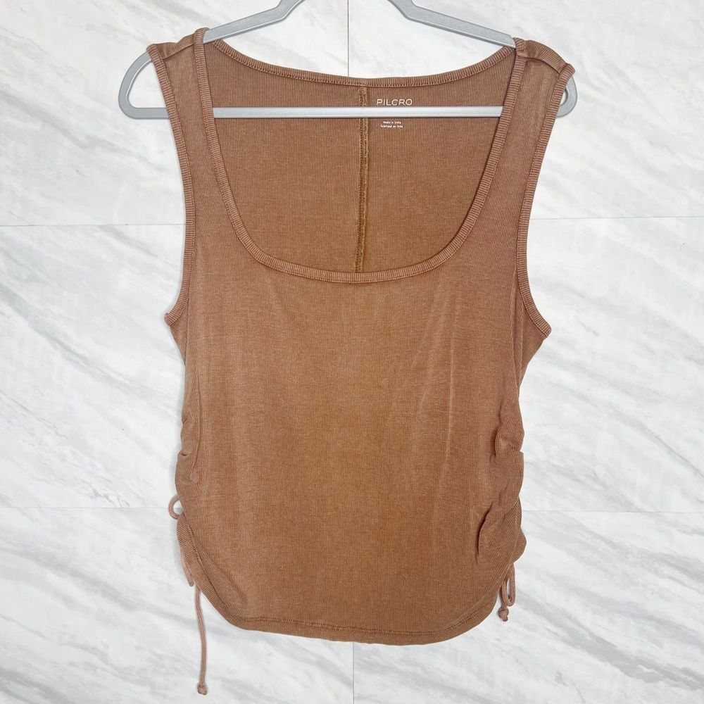 Anthropologie Pilcro Ruched Square-Neck Tank Blouse Top Large